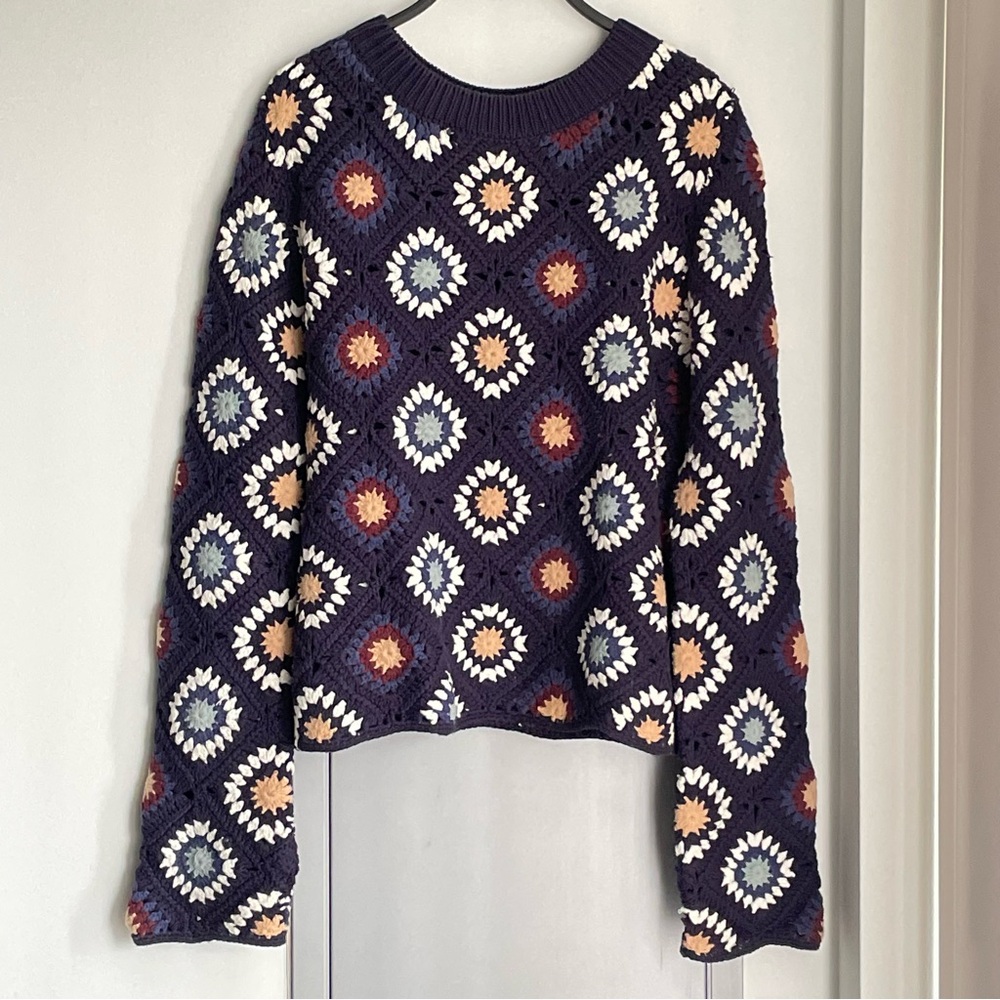 Falmer Heritage Crochet Knit Navy Sweater